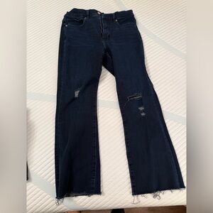 Express Dark Blue Cropped Flare Flexx Jeans